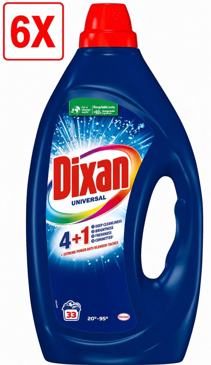 6 x Dixan - Vloeibaar wasmiddel - Universeel - 33 wasbeurten — afbeelding 1