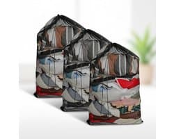 Maison Elara 3 stuks XXL fijnmazige waszakken met trekkoord - 60x90 cm - Zwart
