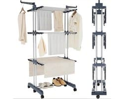 Damenzo - Droogrek - Wasrek - Droogtoren - Droogrek inklapbaar - Droogtoren - 3 Niveaus - Afmeting 125 × 65 × 176 cm - Ijzer