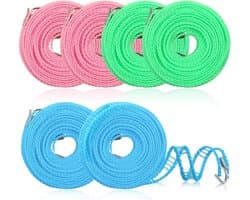 Kledinglijn Set - Waslijn Draad - Buiten Drogen - Windproof Houders - 6 Stuks 5 Meter - Blauw Roze Groen