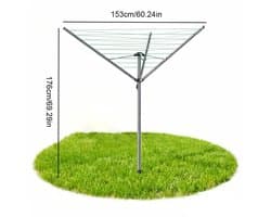 Innovastore Droogmolen- Waslijn - Droogrek - Wasmolen - 176x153cm - Wasknijpers - Beschermhoes - Grondfitting - 30cm - Zilver