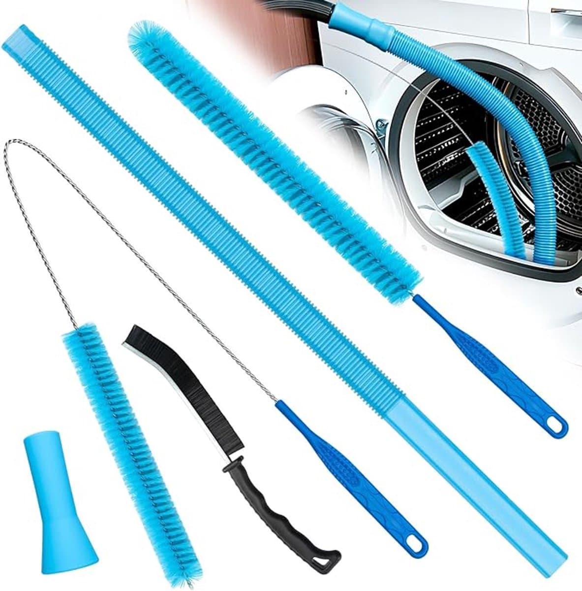 5-Delige Wasmachine Reinigingsborstel - Flexibele Vent Borstel - Drogerontluchtingsreinigingsset - Pijpenreinigingsborstel - Wasmachine Reinigingsborstel - Radiatorreinigingsborstel - Geschikt Voor Droger, Kleding, Koelkast - Blauw — afbeelding 1