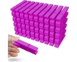 Houten Wasknijpers - Kleding Pins Decoratieclips - Foto's Ophangen - Natuurlijk Hout - 7.4 cm - Felroze