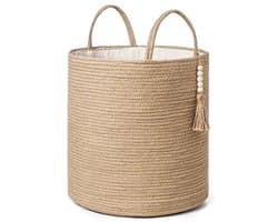 Hoge rieten wasmand - decoratieve opbergmand - 1 stuk - natuurlijk - 35 cm