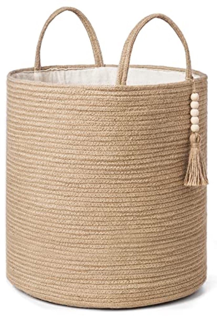 Hoge rieten wasmand - decoratieve opbergmand - 1 stuk - natuurlijk - 35 cm — afbeelding 1