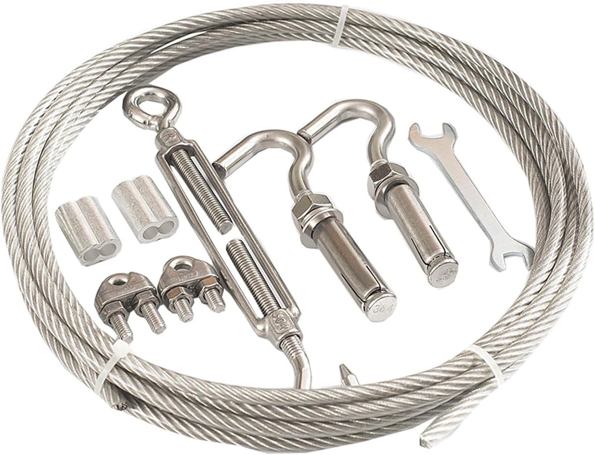 Roestvrijstalen Waslijn - Stalen Kabel Set - Buiten Ophangen - Duurzaam 304 Staal - 8mm Diameter 10 Meter — afbeelding 1