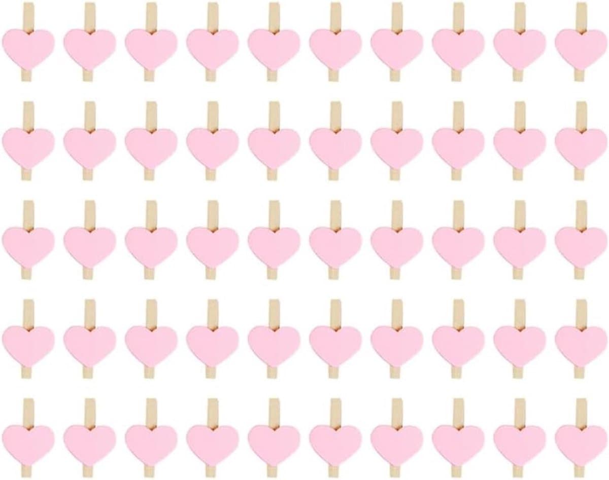 Houten Wasknijpers - Mini Clips Foto Kaart - Decoratie Knutselen - Hartvorm Ontwerp - 50 Stuks - Roze — afbeelding 1
