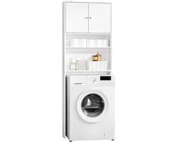Novendo Goods - Wasmachinekast 182 cm hoog met kast en planken - Badkamer opbergkast boven wasmachine - Smalle ruimtebesparende kast - Wit MDF