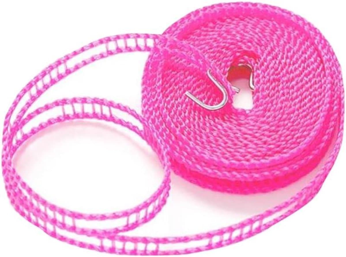 Waslijn Touw - Drogen Kleding - Reizen Kamperen - Winddicht Ontwerp - 10 Meter - Roze — afbeelding 1