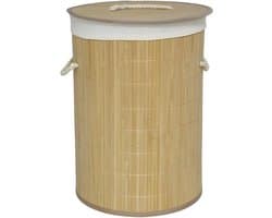 Gerimport Wasmand van bamboe Irka - 48 liter - D35 x 50 cm - met deksel / binnenvoering - opvouwbaar