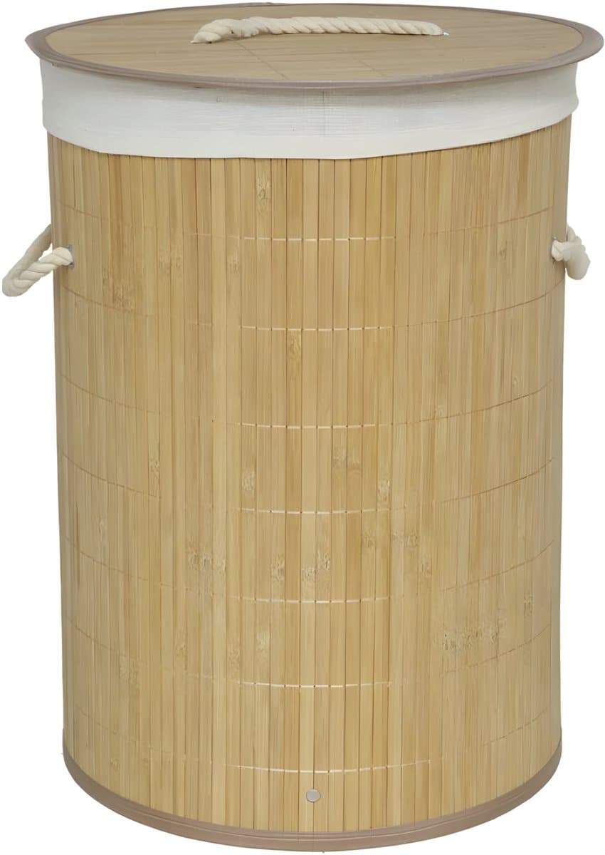 Gerimport Wasmand van bamboe Irka - 48 liter - D35 x 50 cm - met deksel / binnenvoering - opvouwbaar — afbeelding 1