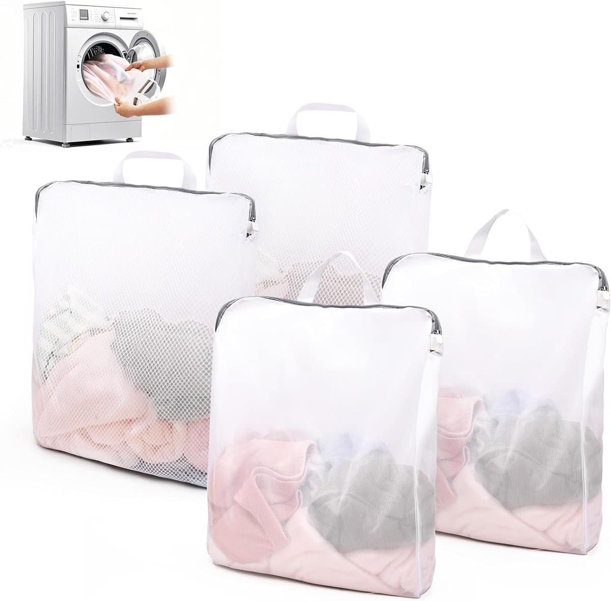 Set van 4 Herbruikbare Wasnetten voor de Wasmachine, Delicate Waszakken met Handvat, 50x60 cm, Ideaal voor Kleding en Ondergoed — afbeelding 1