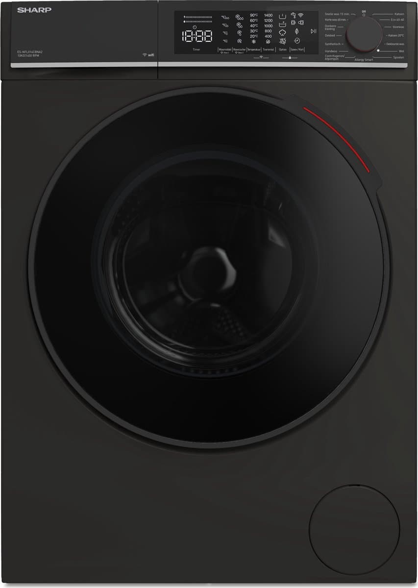 Sharp ESNFL014CBNA2BX - wasmachine - 10 Kg - energie label A - 1400 toeren - automatisch doseersysteem - wifi - mat zwart — afbeelding 1