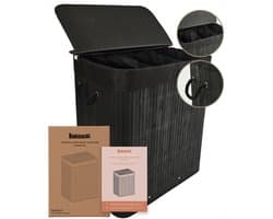 Bellettini® Bamboe Wasmand met Deksel - 3 Compartimenten Wassorteerder - 155 Liter - Zwart