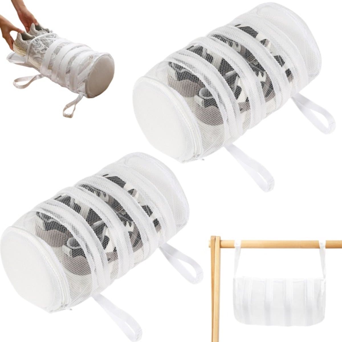 2-delige - schoenenwaszak - Schoenreinigingszak met rits - Waszak voor Schoenen - Sneakers Veilig Wassen - Waszak van mesh - Draagbare opbergtas - Met ophanglus - Wit - 40*19 cm - Geschikt voor sneakers, sportschoenen, sokken en bh's — afbeelding 1