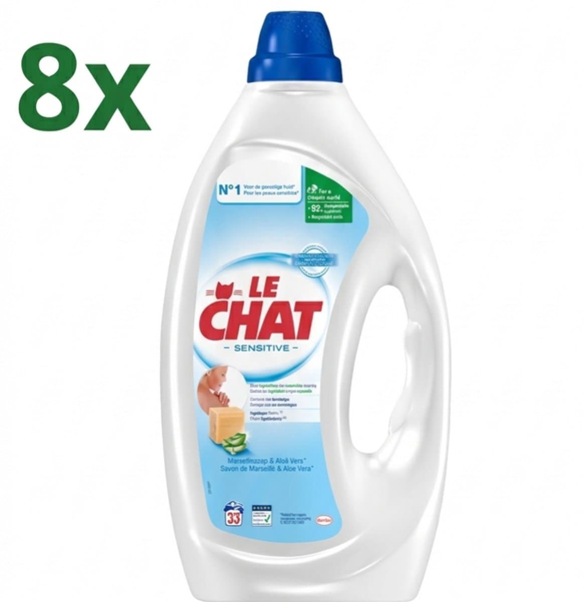 (8x) Le Chat Vloeibaar Wasmiddel Sensitive 33 wasbeurten - 1,485 liter — afbeelding 1