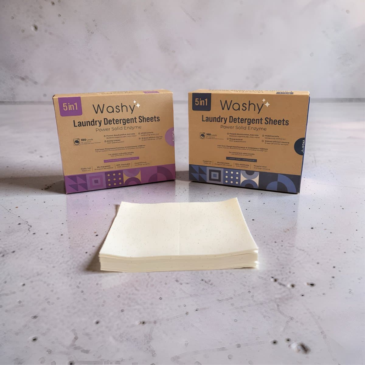 Washy Wasstrips Kersengeur & Lavendel- Wasmiddeldoekjes voor Witte, Gekleurde en Zwarte Was - Wasmiddel Strips - Eco Wasmiddel Vellen - Duurzame Laundry Strips (200 wasbeurten) — afbeelding 1