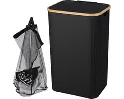 Slanke wasmand met deksel, 100 l, uitneembare voering van gaas, Oxford-stof, opvouwbaar, 44 x 33 x 69 cm, grijs