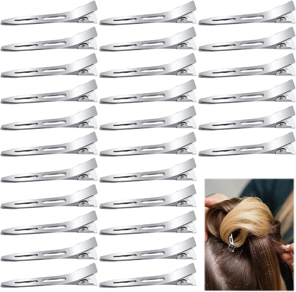 60x Zilveren Eendenbek Haarclips voor Knippen en Stylen - 3,8 cm Vlakke Metalen Klemmen — afbeelding 1