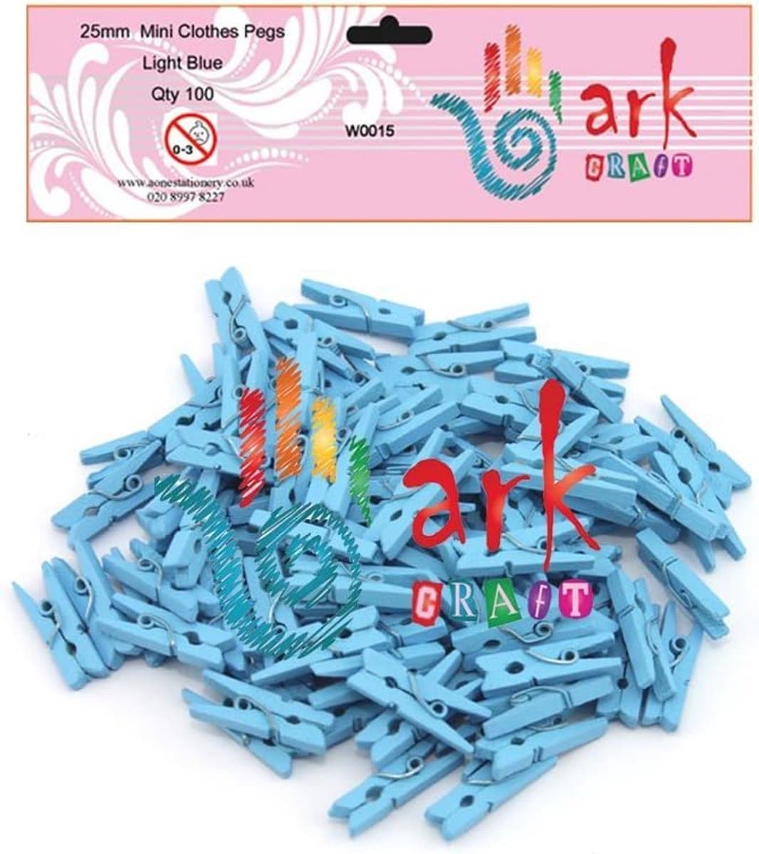 100 Mini Houten Wasknijpers Lichtblauw Klein — afbeelding 1