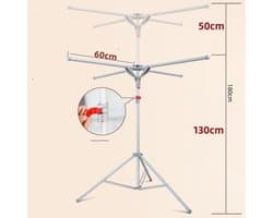 Wasrek - Uitschuifbaar Wasrek - 4 Armen - Grijs Carbonstaal 80kg Draagvermogen - Verstelbaar 130-180cm - Inklapbaar