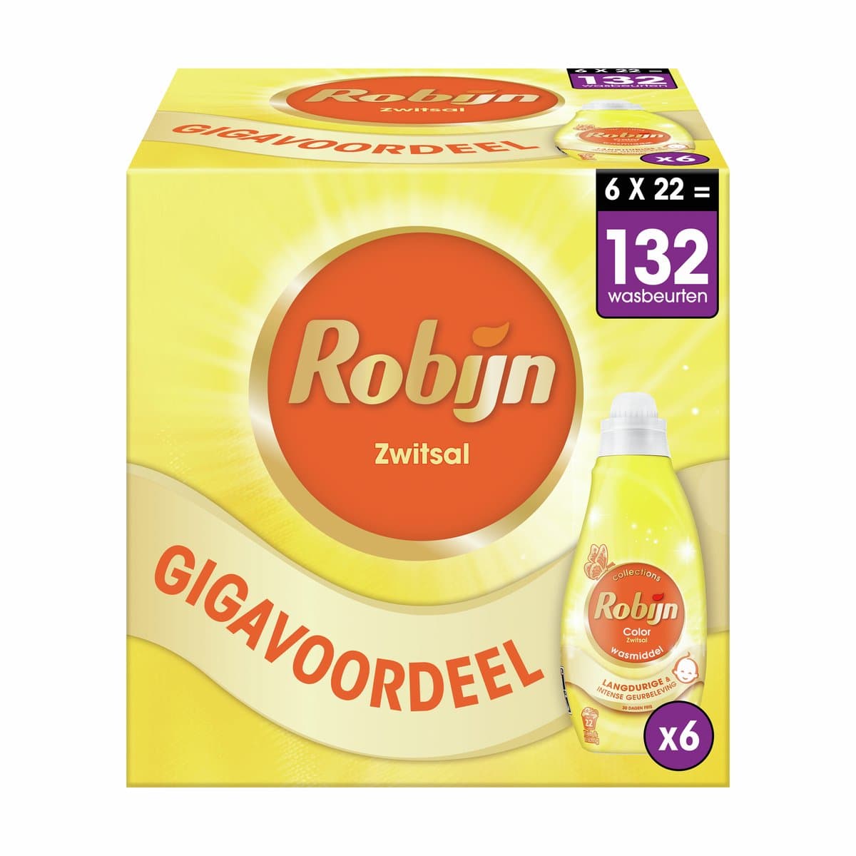 Robijn Klein & Krachtig Vloeibaar Wasmiddel - Color Zwitsal - 6 x 22 wasbeurten - Voordeelverpakking — afbeelding 1