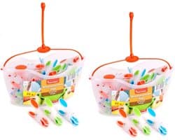 Kledinghangers Set - Wasknijper Mandjes - Droog Hangen - Met Ophanglus - 23.5 cm - Multicolor