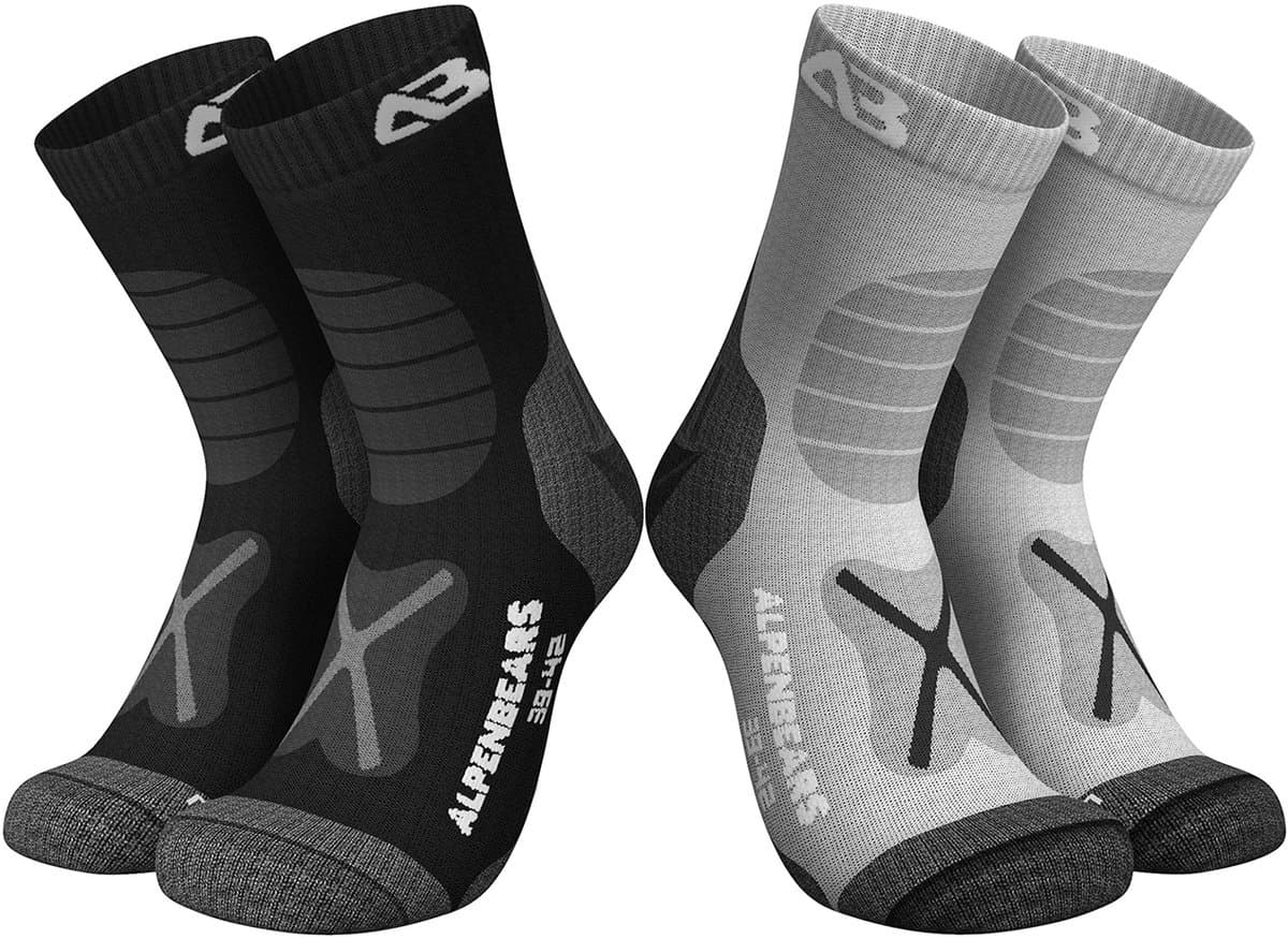 Alpen Bears Merino Wandelsokken – 2 Paar – Professionele Trekkingsokken voor Wandelen – Outdoor Sokken voor Dames, Heren & Kinderen – Warme Merino Wandelsokken – Functionele Sokken – Trekking Sportsokken (Zwart + Grijs, 43-48) — afbeelding 1