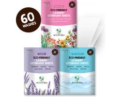Proefpakket Wasstrips ECO 60 Wasbeurten in 3 Geuren Wasmiddeldoekjes Wasvellen Wasmiddel Voordeelverpakking incl. wasverzachter wasdoekje