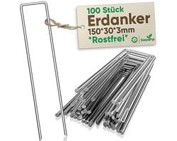 Grondankers 100 stuks - RVS en gegalvaniseerde haringen voor grondbevestiging - 150 mm x 30 mm x Ø 3 mm