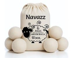 Navazz Drogerballen - 6 XL Droogballen - 100% schapenwol - Herbruikbare Wasdrogerballen - Wasbollen - Verkorte droogtijd - Energiebesparend