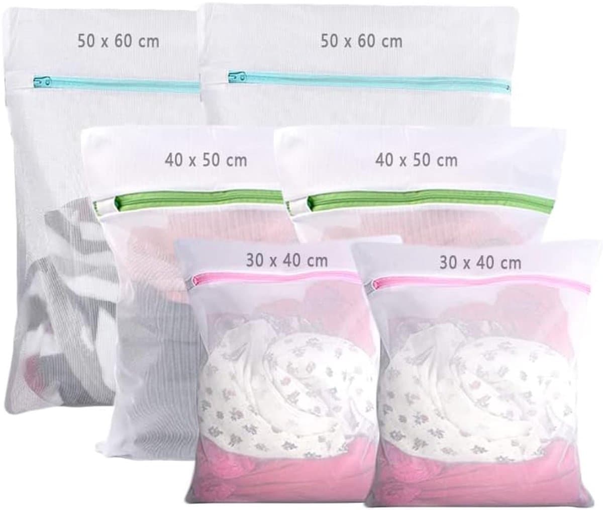 Famanu - Wasserij Zak 6 Stuks, 40cm – 60cm 3 Verschillende Maten Wasgoed Zak, Wasgoed Zak Beschermt Delicate Kleding, Verborgen Rits, Zeer Duurzaam — afbeelding 1