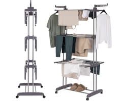 Jubbly® - Wasrek inklapbaar - Droogrek inklapbaar - Droogtoren met wieltjes - Wasrek staand - 30 Meter drooglengte - 35 Kilo draagkracht - Binnen als buiten gebruik - Grijs