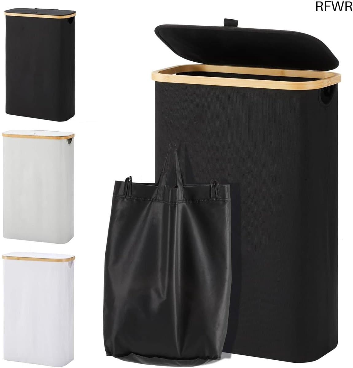 RFWR® Wasmand met deksel - 48 liter, smal en opvouwbaar met waszak, ideaal voor elke ruimte — afbeelding 1