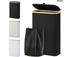 RFWR® Wasmand met deksel - 48 liter, smal en opvouwbaar met waszak, ideaal voor elke ruimte