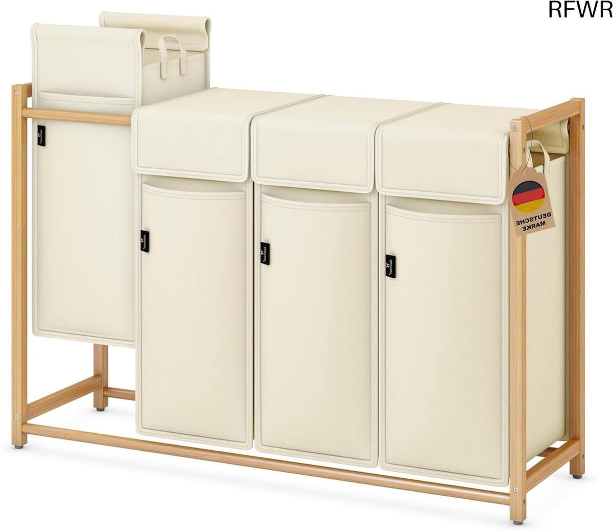 RFWR® Wasmand met wieltjes en 4 vakken - Ideaal voor zorgeloze wasverzameling — afbeelding 1