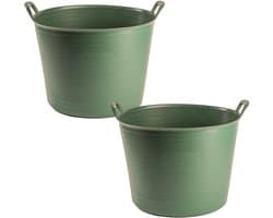Plasticforte Flexibele kuip of emmer - 2x - groen - 42 liter - stevig kunststof - 45 x 38 cm - Afvalbak - Wasmand - Opbergmand