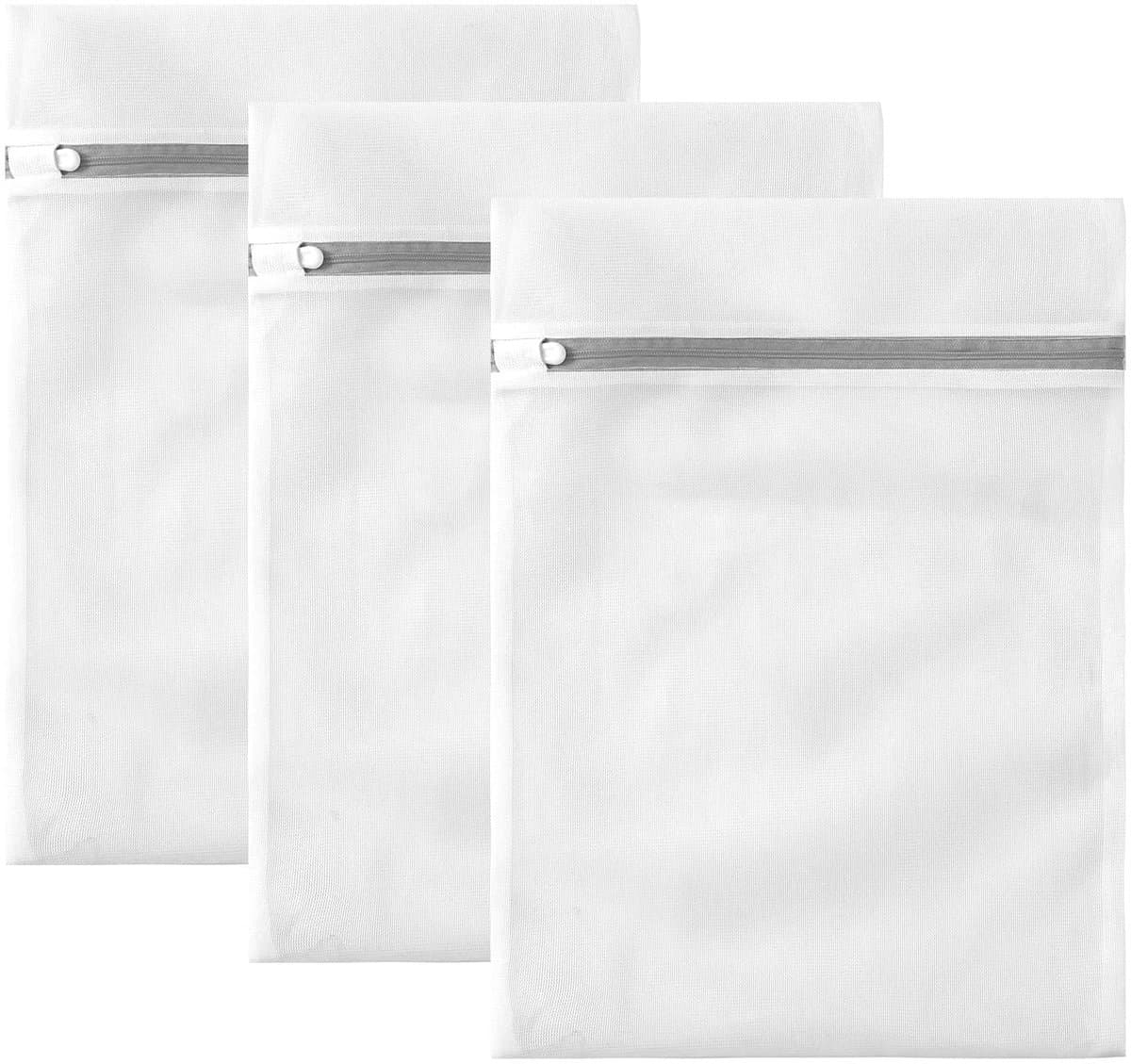3-stuks Waszak van netstof - Reisorganizer - Polyester materiaal - Stevig en praktisch - Ademend - Opvouwbaar - Met rits - Geschikt voor ondergoed, kleding, broeken, schoenen, sokken - Wit — afbeelding 1