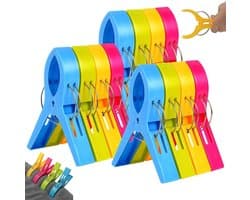 12x Strandlaken Knijpers - Wasknijpers - Badlaken - Strandlaken klemmen - Plastic Knijpers - Grote Handdoek Klemmen - Handdoek Knijpers - Grote knijpers - Badlaken Clips - Gekleurde - Wasrek Knijpers - Strandlaken Klemmen voor Strandbed - Plastic