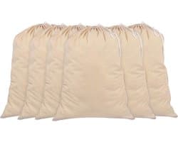 Famanu - Pack van 6 - 100% Katoen Extra Large Heavy Duty Waszakken in Natuurlijke Kleur – 71 CM x 91 CM – Zeer duurzaam, Trekkoord met koord-lock, Machine Wasbaar en herbruikbaar