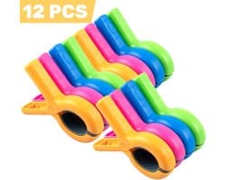 12 stuks - Wasknijpers - Kleding- en beddengoedklemmen - Multifunctionele wasknijpers - Geel, blauw, roze en groen - Ideaal voor het ophangen van dekens, lakens en kleding - Sterke grip en windbestendigheid, perfect voor buitengebruik