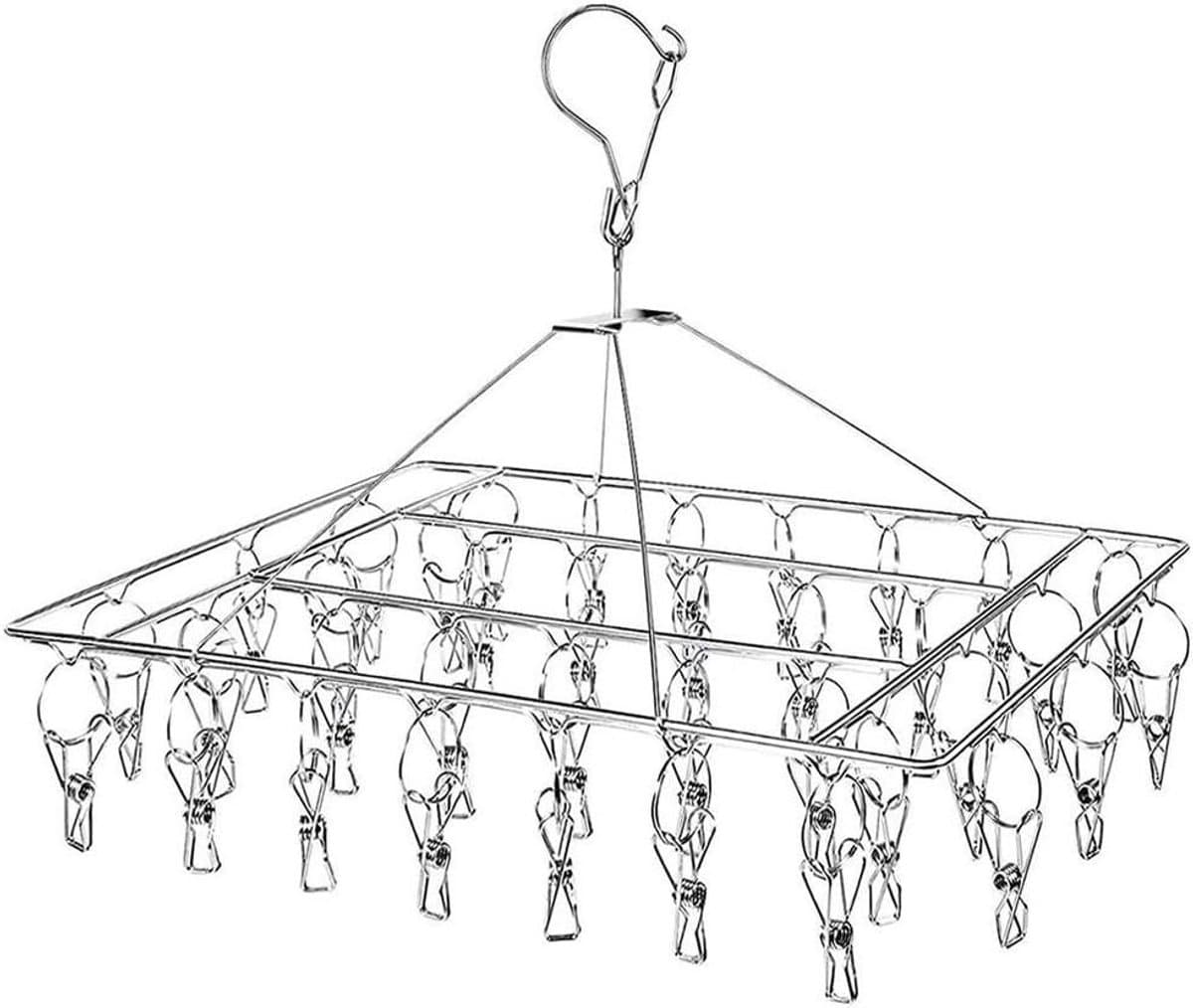 Socks Drying Rack with 30 Clips - Stainless Steel, Windproof, Foldable, Rectangular - Laundry Diaper Hanger, Dryer with Pins for Underwear, Bras, Scarves, Baby Clothes, Diapers — afbeelding 1
