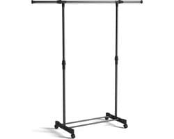Wasophoogte Droogrek Uno- Wasrek - Droogtoren - op wielen - 1,5m drooglengte - In Breedte en Hoogte verstelbaar - 42x145x150 (LxBxH) -Zwart — afbeelding 1