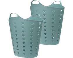 Excellent Houseware Flexibele wasmand - 2x - groen - 60 liter - kunststof - 47 x 50 cm