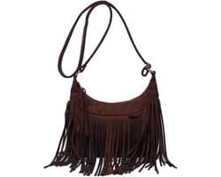 Vegan suède crossbodytas met franjes voor dames – vintage boho-hippie hobo-schoudertas met kwastjes – retro western-cowgirlhandtas voor reizen, festivals, concerten en dagelijks gebruik (koffiebruin)