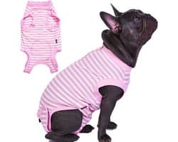 Wabdhally Herstelpak voor honden, chirurgisch pak voor middelgrote vrouwelijke honden, zacht gekamd katoen, gestreepte roze onesie met rits, M