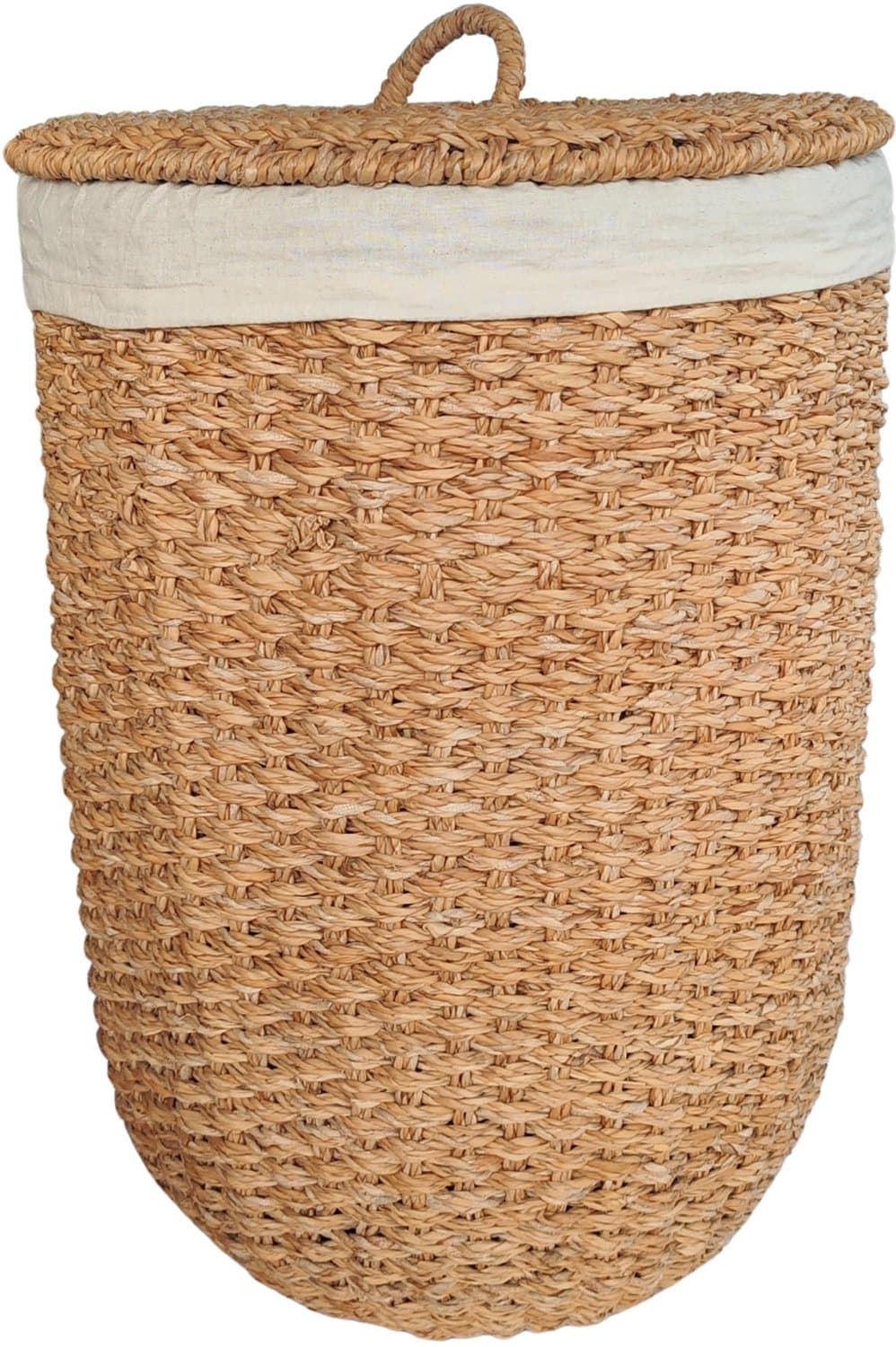 Ronde wasmand met deksel – zeegras – 48 liter – met waszak – naturel — afbeelding 1