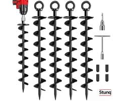 Stunq® 4-delige spiraalgrondankers met T-sleutel en booradapter