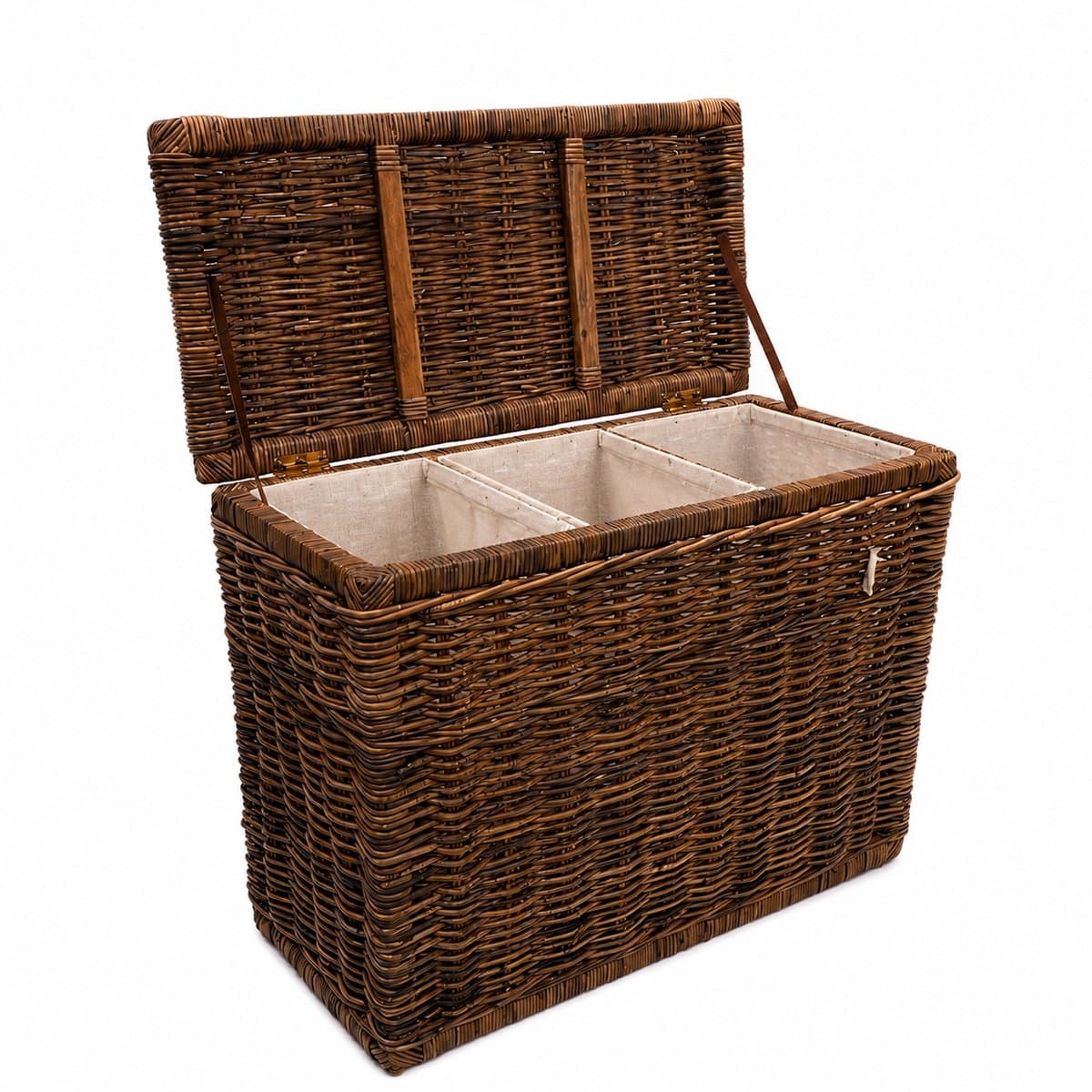 Rotan Wasmand Antiek - 3 vakken - 85x40xH65 cm - Wasmand Riet driedelig — afbeelding 1