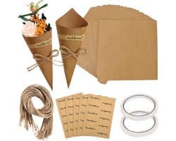 Kegelzakjes - Bruin - 15 x 15 cm - Kraftpapier met Jute Koord en Stickers - Voor Bruiloften en Feestjes